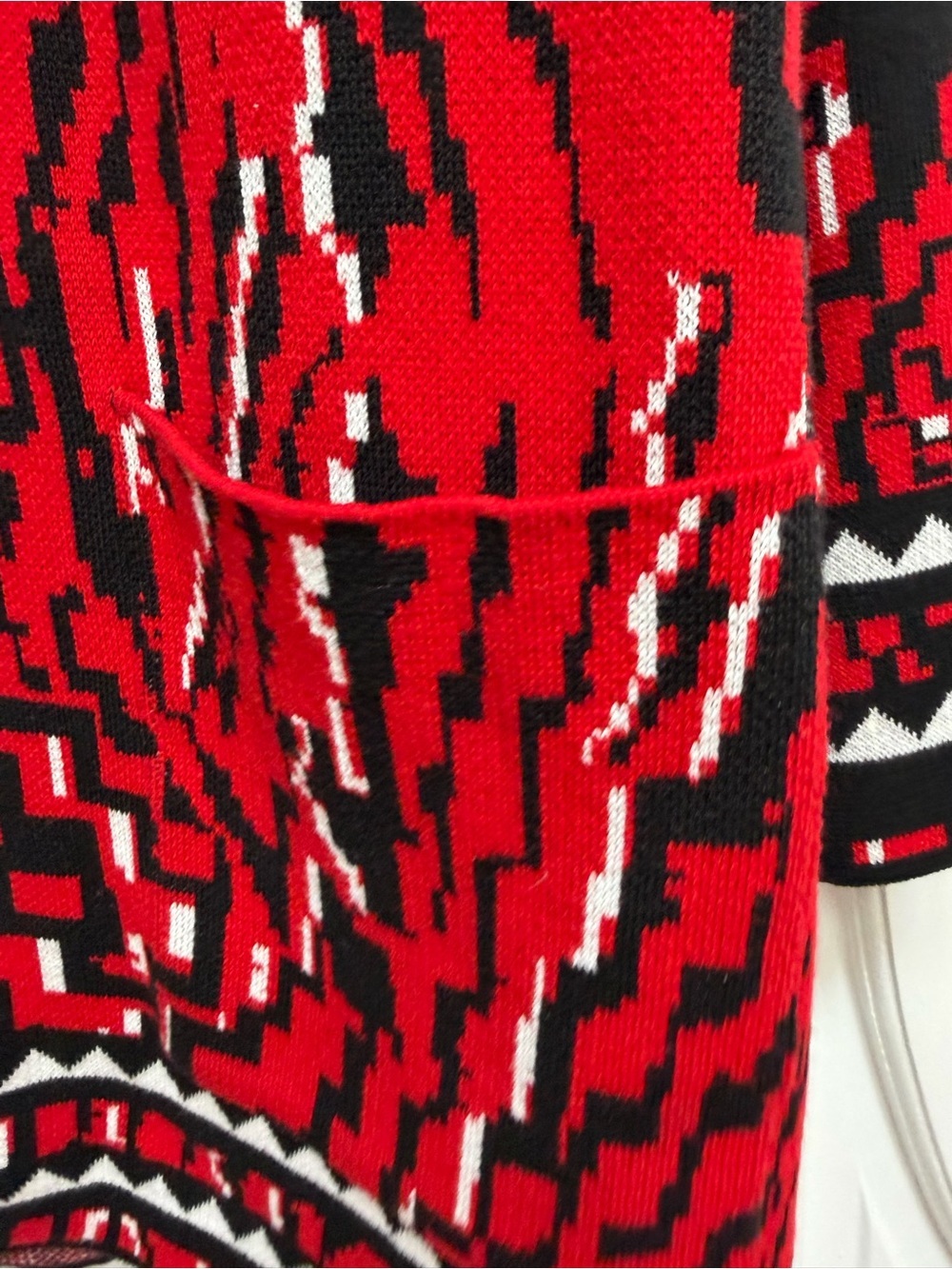 Hayley Menzies Red Patterned Open-Front Women's Cardigan Sweater M - Picture 4 of 6